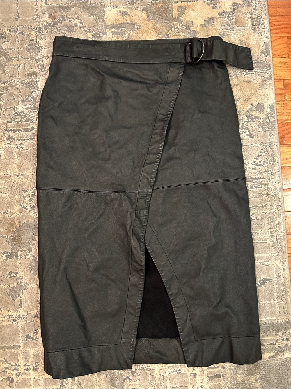 Ted Baker Black Faux Leather Wrap Pencil Skirt with Belt